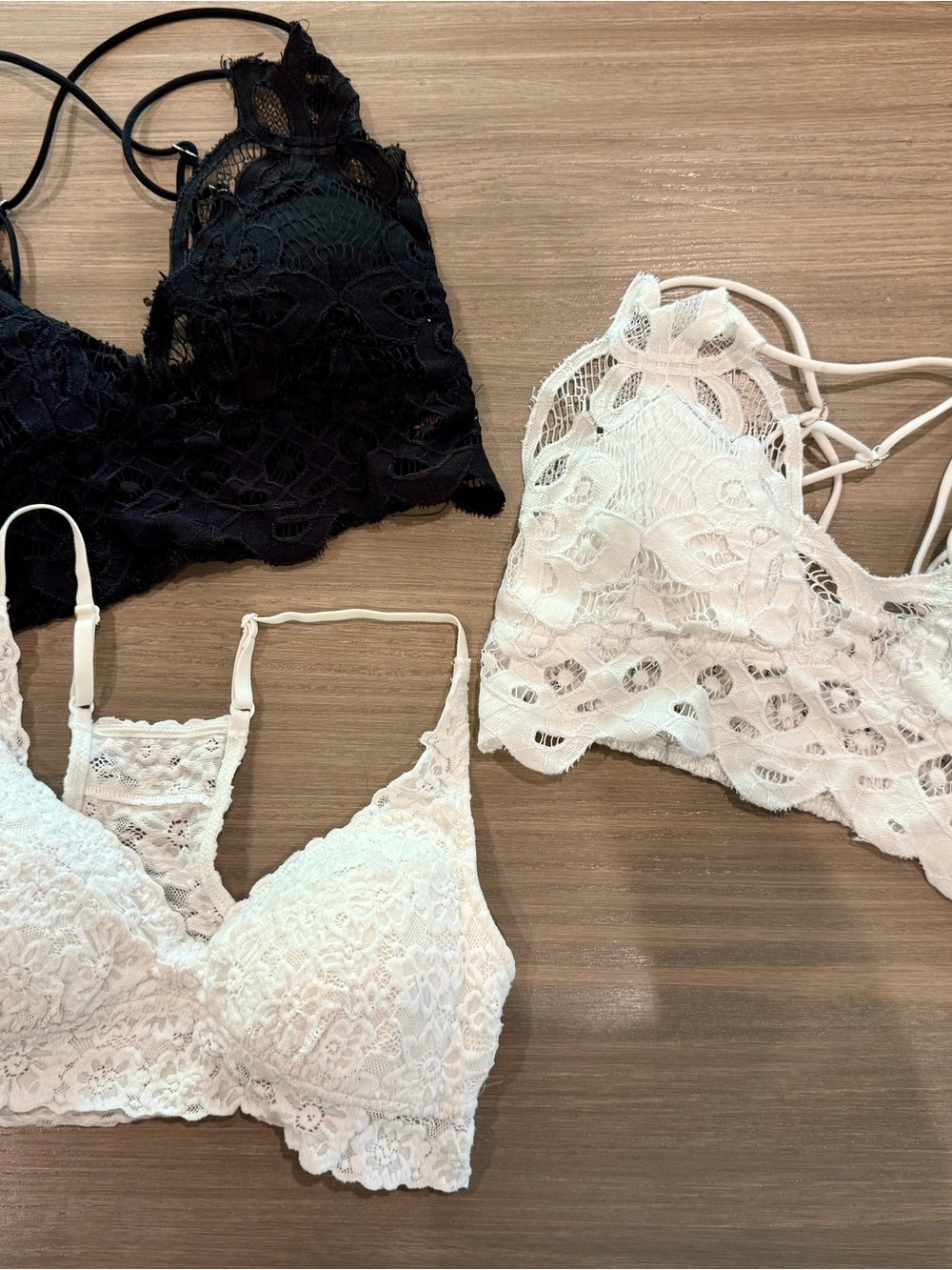 Lace Bralette Trio - Black and White Floral Lace Bralettes